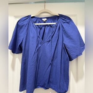 A New Day Blue Puff Sleeve Tie Front Blouse